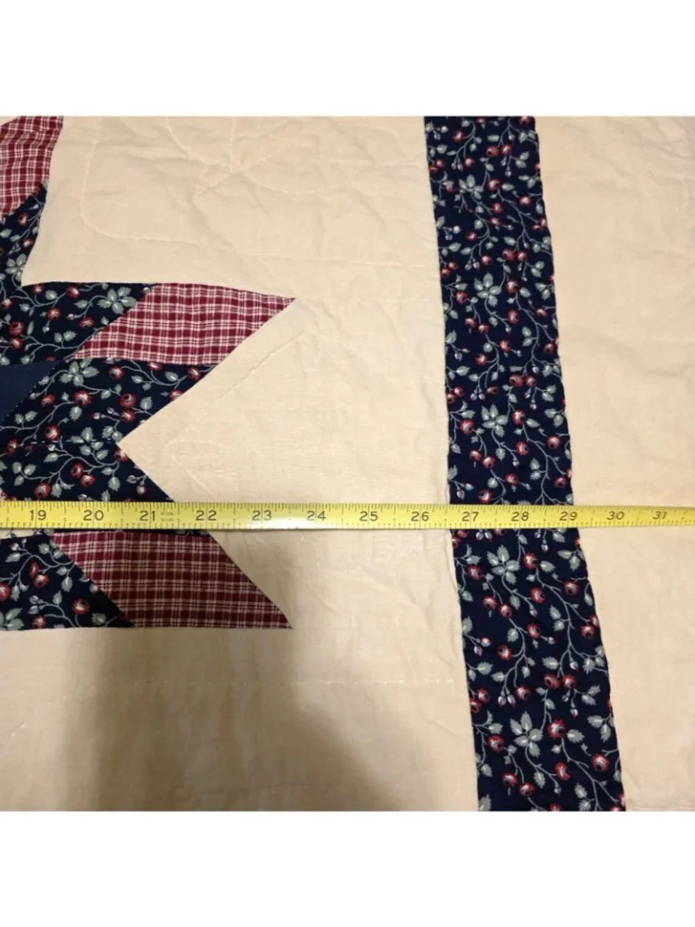 Vintage Arch Quilt 8 Point Star FULL QUEEN 84x84 Blue Floral Patchwork w. Shams